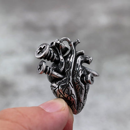 Vintage Stainless Steel Men's Screw Heart Pendant Necklace