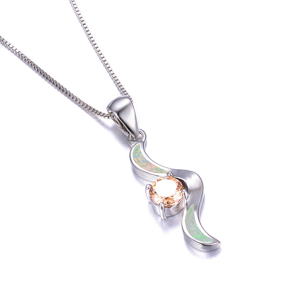 Wing-shaped Opal Necklace with Diamonds