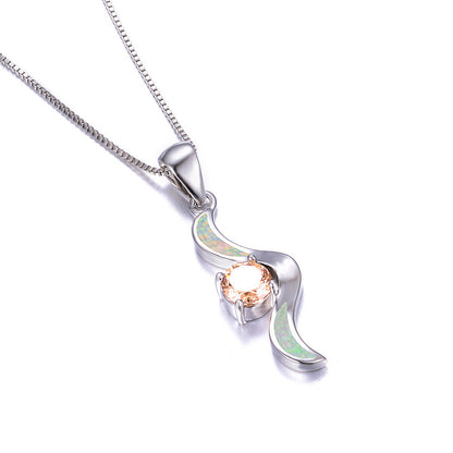 Wing-shaped Opal Necklace with Diamonds