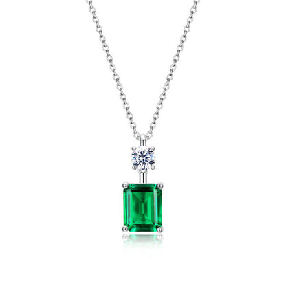 Women's Sterling Silver Bottle Shape Rectangle Emerald Pendant