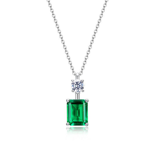 Women's Sterling Silver Bottle Shape Rectangle Emerald Pendant