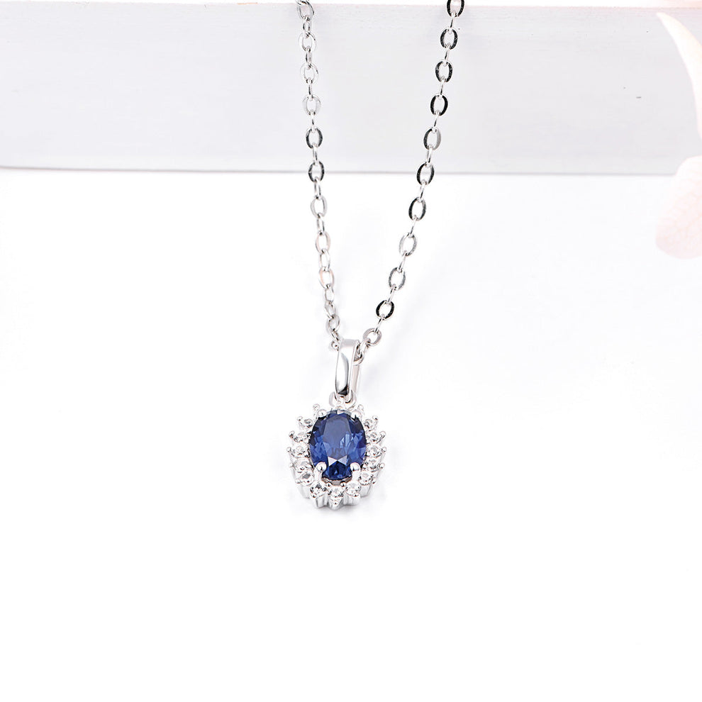 Women's Sun Flower Shape Pendant with Oval Brilliant Cut Blue Sapphire