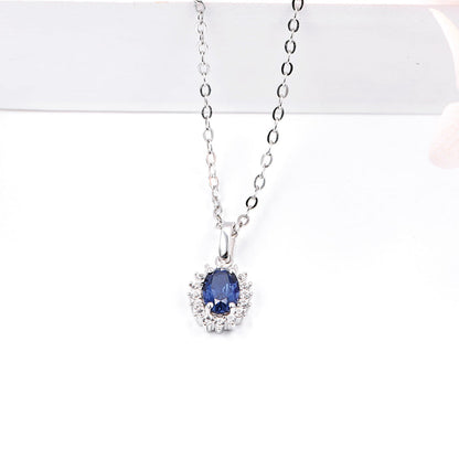 Women's Sun Flower Shape Pendant with Oval Brilliant Cut Blue Sapphire