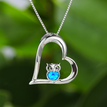 Love hollow Opal owl pendant necklace