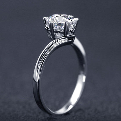 Women's White Gold Prong Setting Flower Shape Moissanite Adjustable Ring