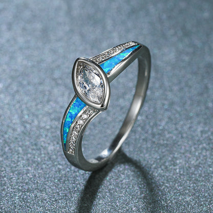 Women's Marquise Main Stone Opal With Zirconia Ring