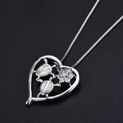 Turtle Opal Heart-shaped Pendant Necklace
