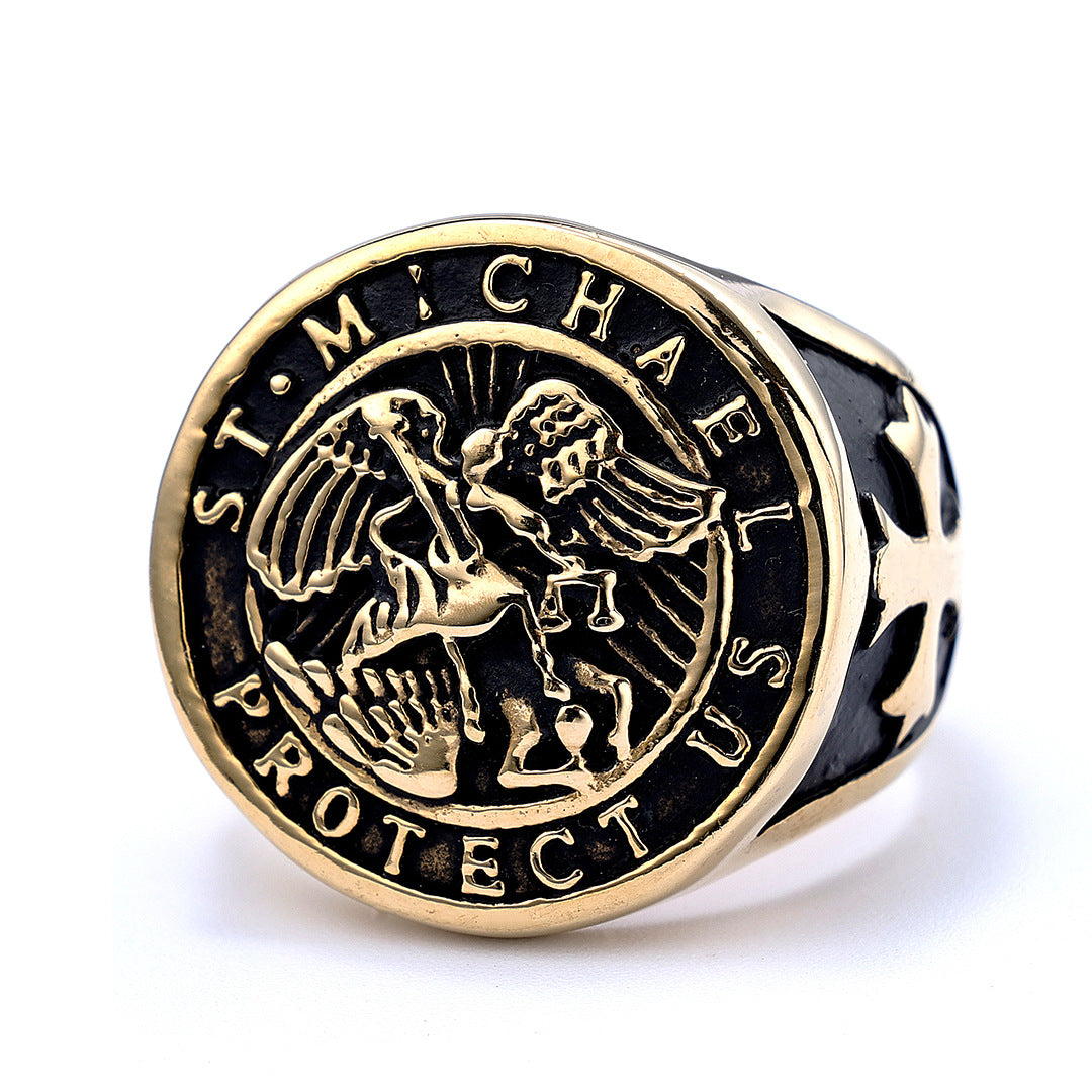 Retro Archangel Saint Michael Men's Ring