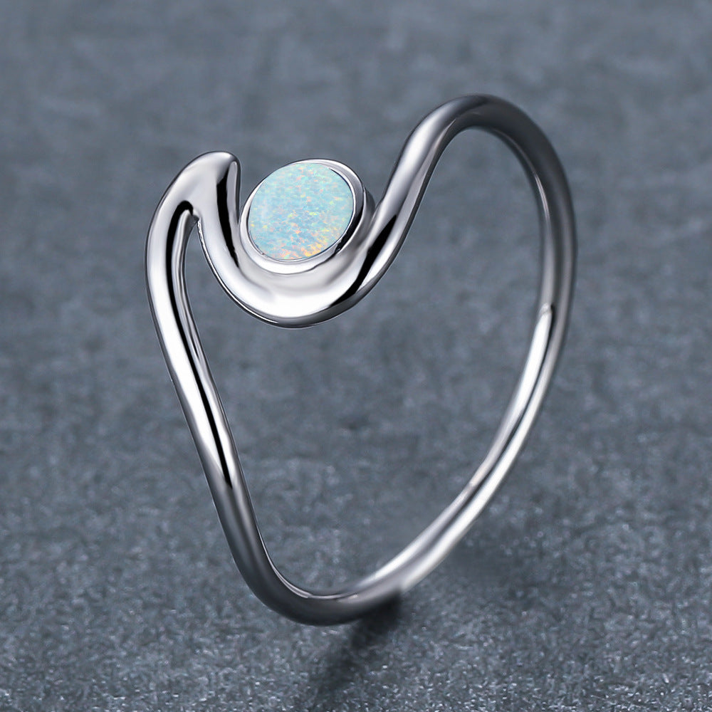 Women's Wave Shape Opal Adjustable Ring