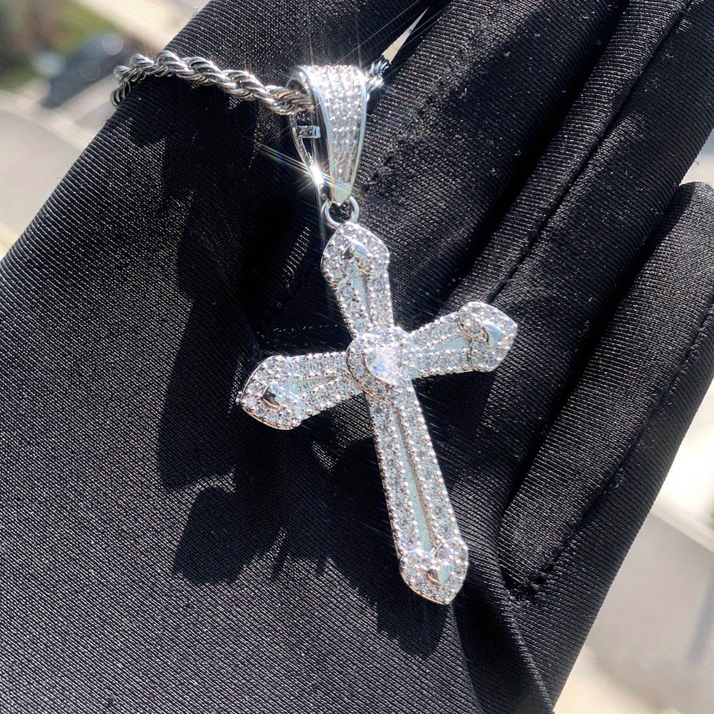 Men's Heart-Shaped Cross Zircon Pendant Necklace