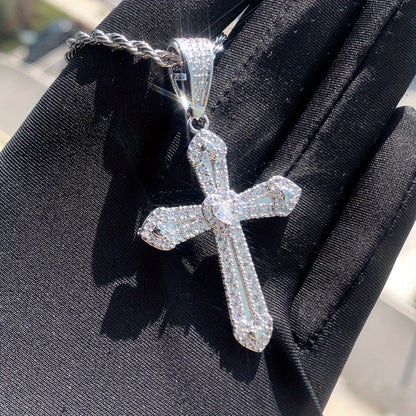 Men's Heart-Shaped Cross Zircon Pendant Necklace
