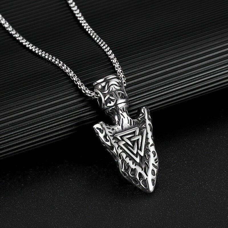 Men's Triangular Rune Arrow Pendant Necklace