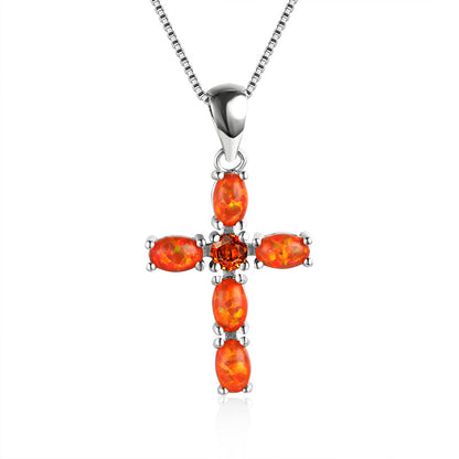 Cross-shaped Opal  gemstone necklace