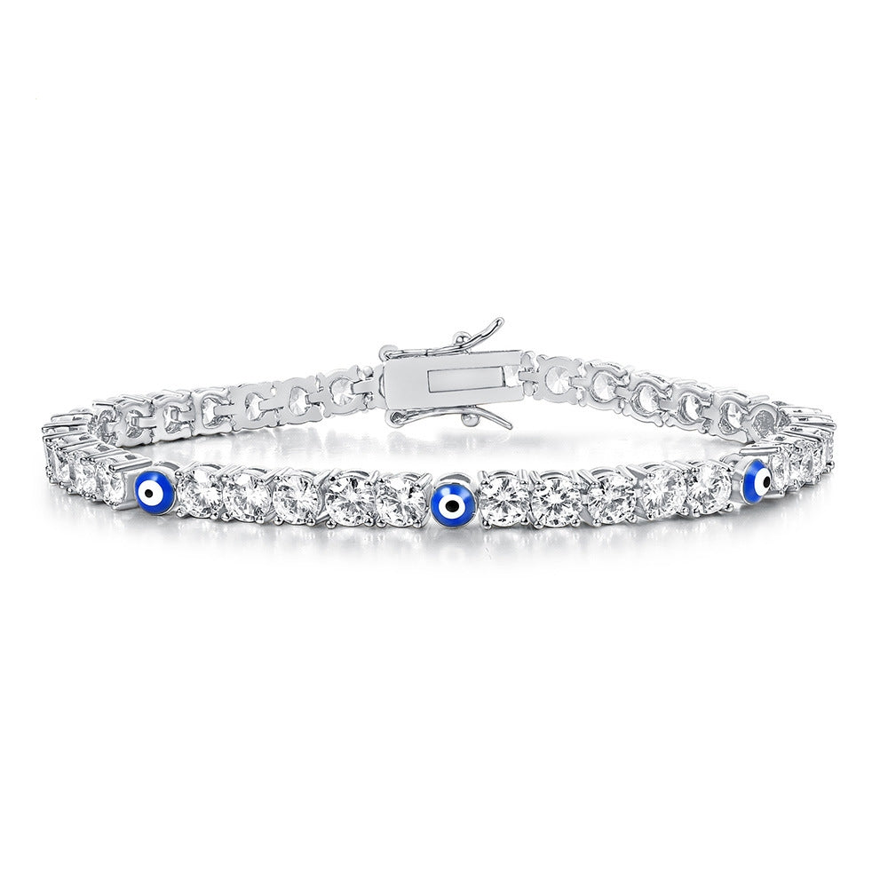 Women&Men's 3-4mm Demon Eye Cubic Zirconia Cuban Tennis Bracelet