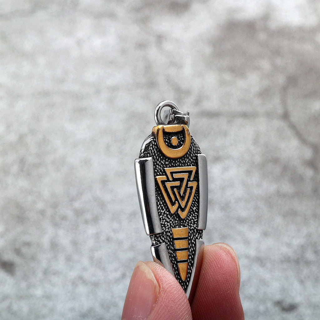 Vintage Stainless Steel Men's Viking Symbol Pendant Necklace