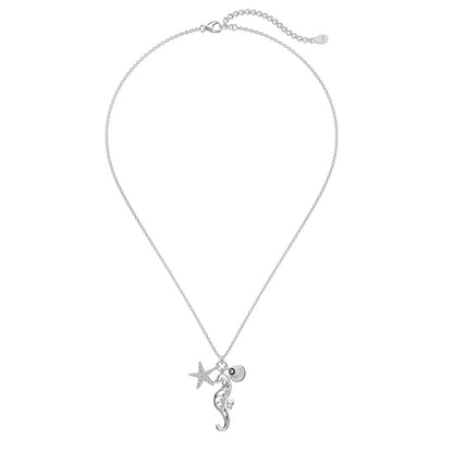Women's Pendant Necklace, Star Seahorse White shell Evil Eye Design Inlaid Round White Zirconia, S925 with White Gold Plating