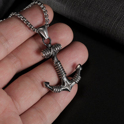 Men's Steel Rope Wrapped Anchor Pendant Necklace