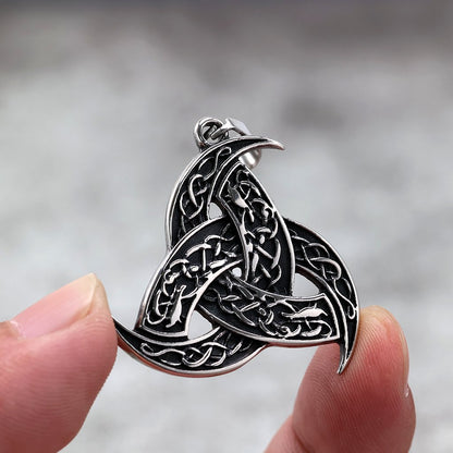 Vintage Stainless Steel Men's Single Sided Viking Celtic Knot Triangle Pendant Necklace