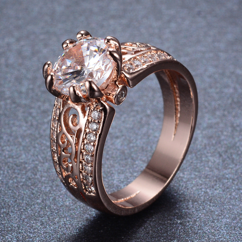 Women's Vintage Hollow Large Main Stone with Zirconia Ring