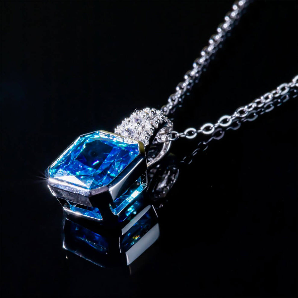 Women's Sterling Silver Bezel Setting Octagon Shape Blue Sapphire Pendant