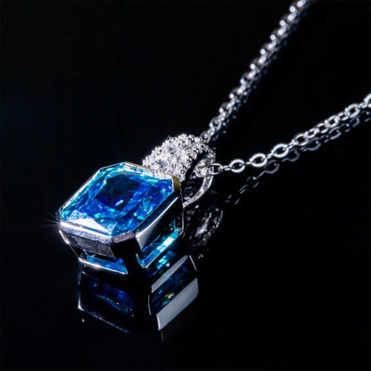 Women's Sterling Silver Bezel Setting Octagon Shape Blue Sapphire Pendant
