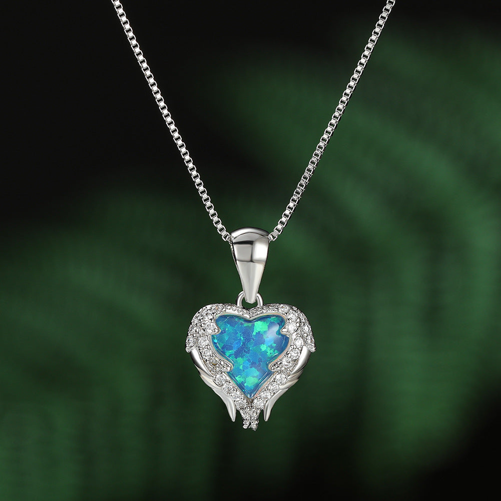 Little Angel Heart-shaped Opal Necklace