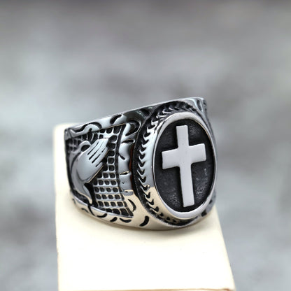 Vintage Solid Stainless Steel Cross Signet Ring for Men