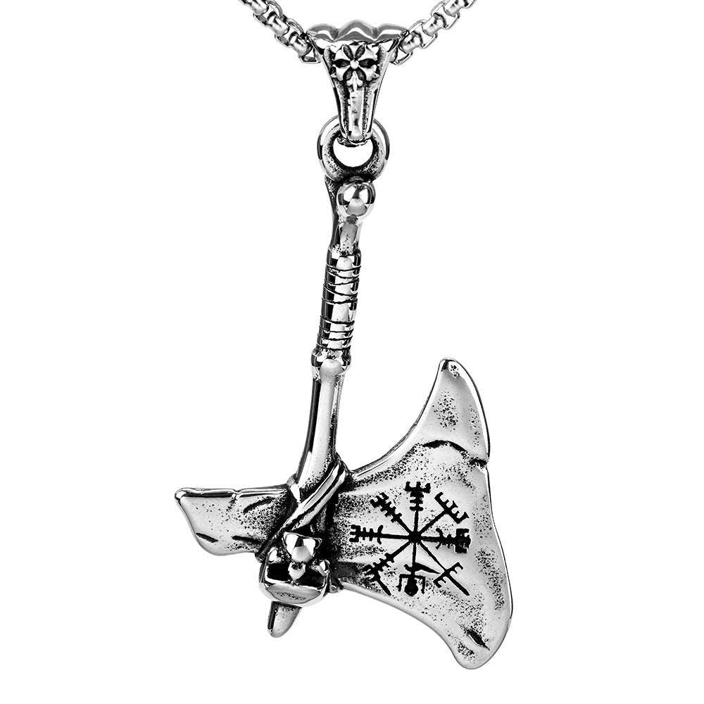 Vintage Stainless Steel Men's Punk Viking Axe Pendant Necklace