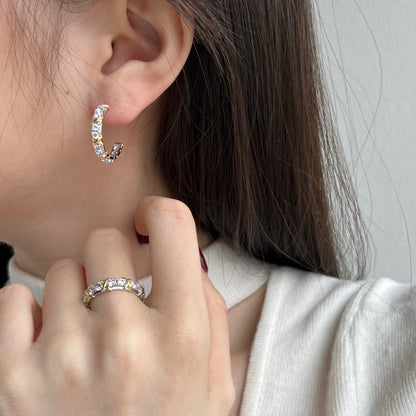 Women's Two‑Tone X Cross Wrap Hoop Earrings, Colorless Round Zirconia Inlaid, S925