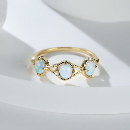 Women's Gold Plated Three Round Opal ring