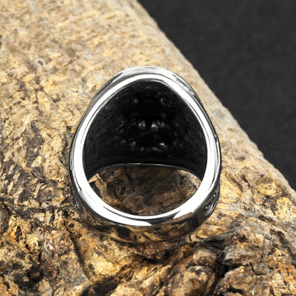 Vintage Solid Stainless Steel Norse Viking 3D Wolf Head Round Signet Ring for Men