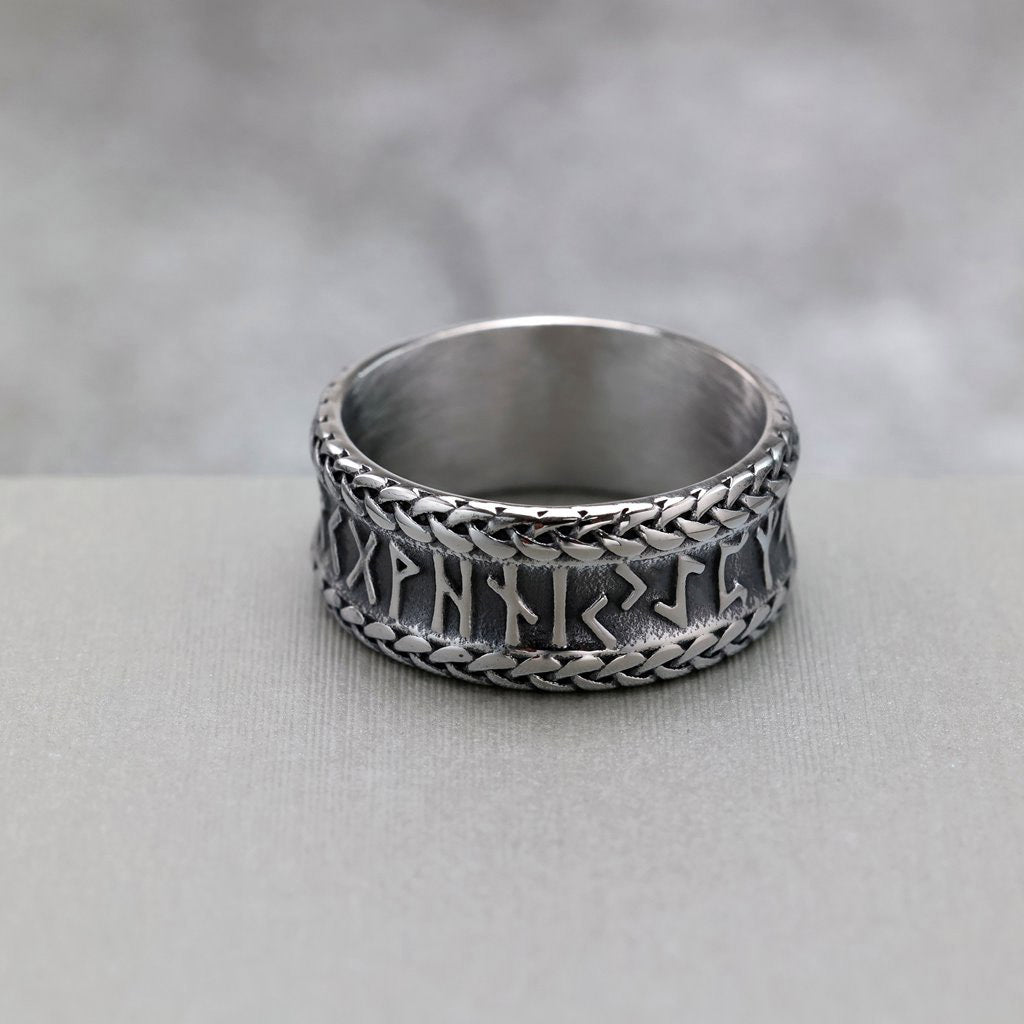 Vintage Stainless Steel Viking Rune Ring for Men