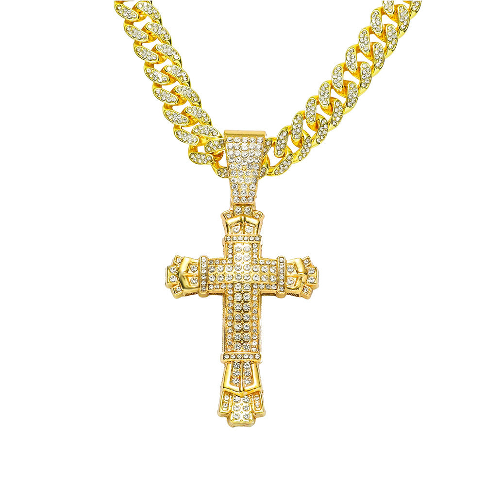 Hip-Hop Cross-Shaped Cuban Chain Pendant Necklace