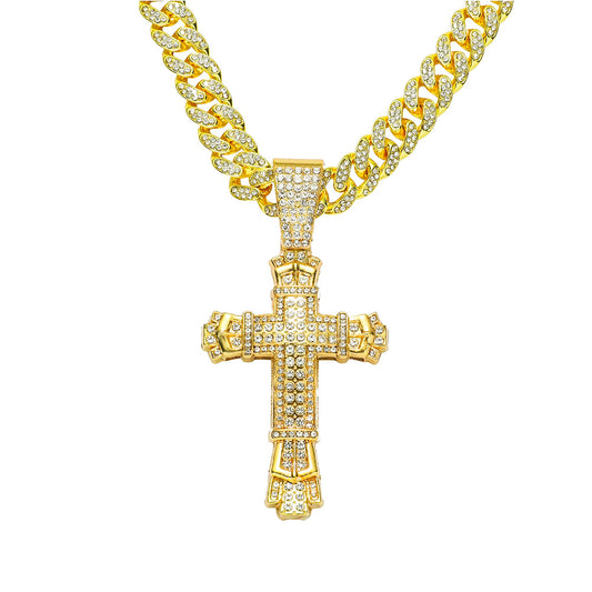 Hip-Hop Cross-Shaped Cuban Chain Pendant Necklace