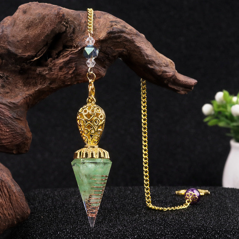 Golden Crystal Agate Resin Hexagonal Pyramid Spirit Pendulum