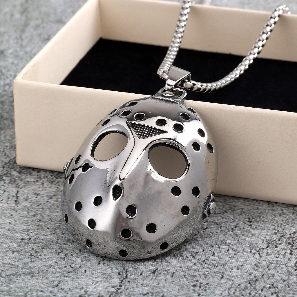 Vintage Stainless Steel Men's Jason Mask Pendant Necklace
