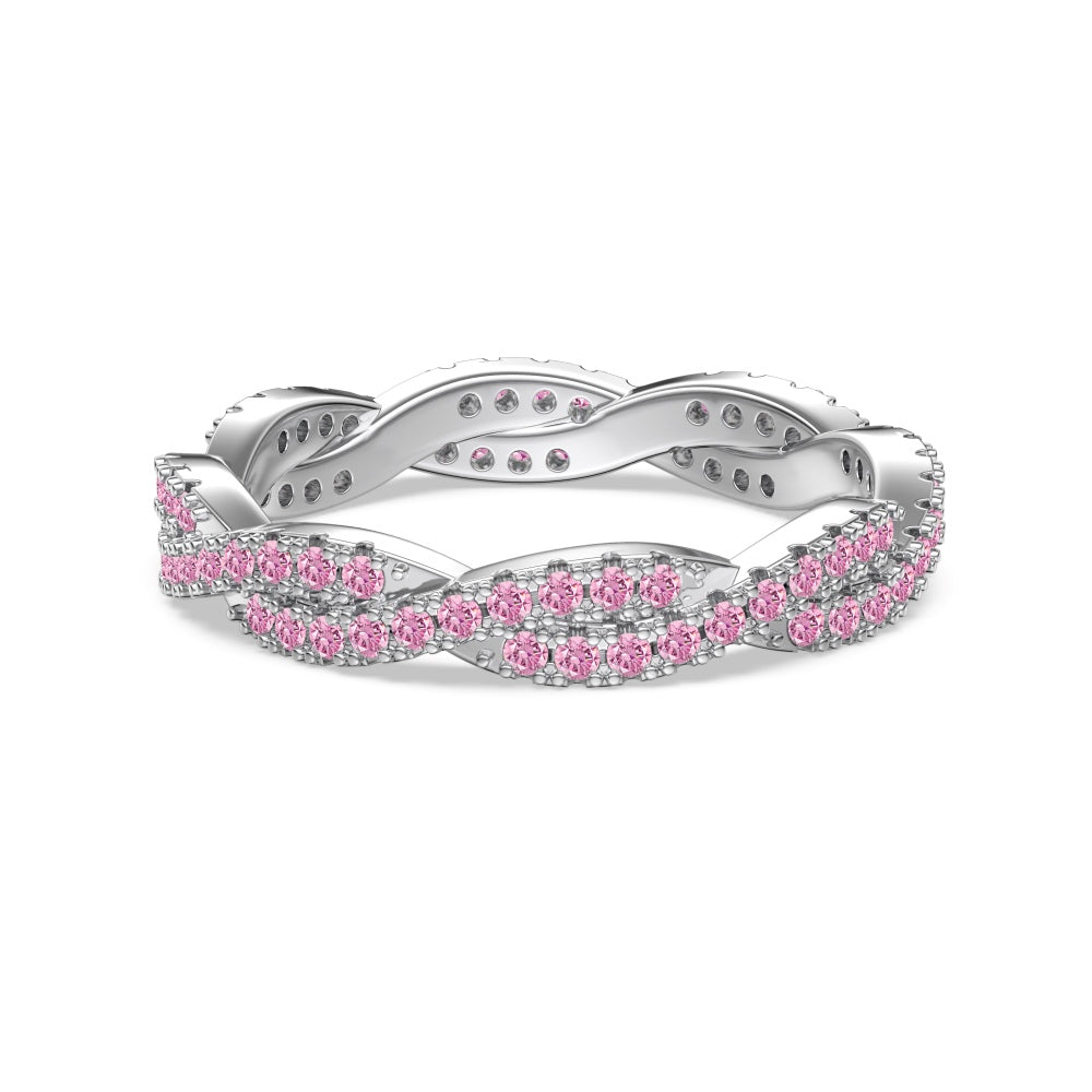 Women's Pink Round Zirconia Paved Fashion Wedding Ring, S925 with White Gold Plating