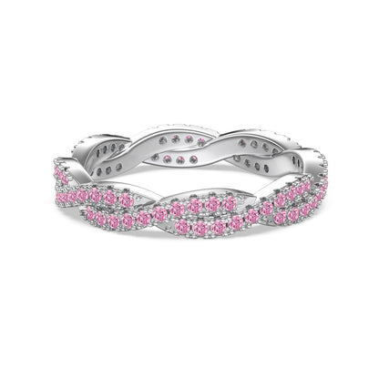 Women's Pink Round Zirconia Paved Fashion Wedding Ring, S925 with White Gold Plating