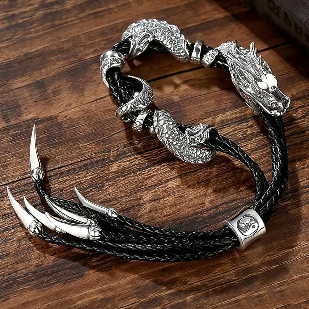 Men's Vintage Dragon Design Leather Rope Bracelet