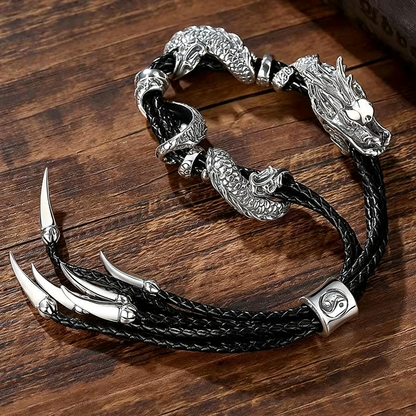 Men's Vintage Dragon Design Leather Rope Bracelet