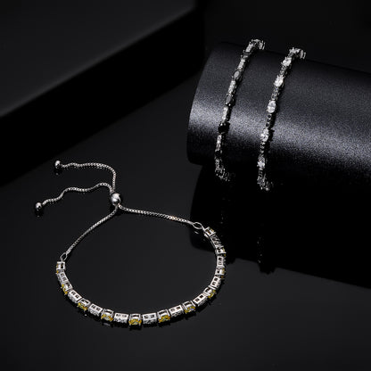 Women&Men's Simple Zircon Cuban Tennis Bracelet with Drawstring Design
