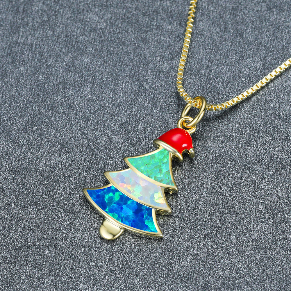 Colorful Opal Christmas Tree Necklace