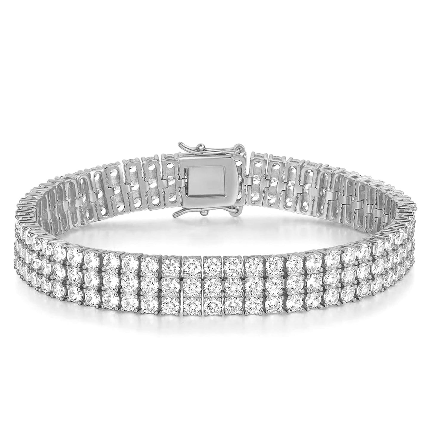 Women&Men's 3mm Zircon Three-Row Eight-Character Buckle Cuban Tennis Bracelet