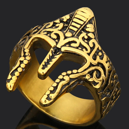 Vintage Solid Stainless Steel 3D Sparta Warrior Helmet Mask Band Ring for Men