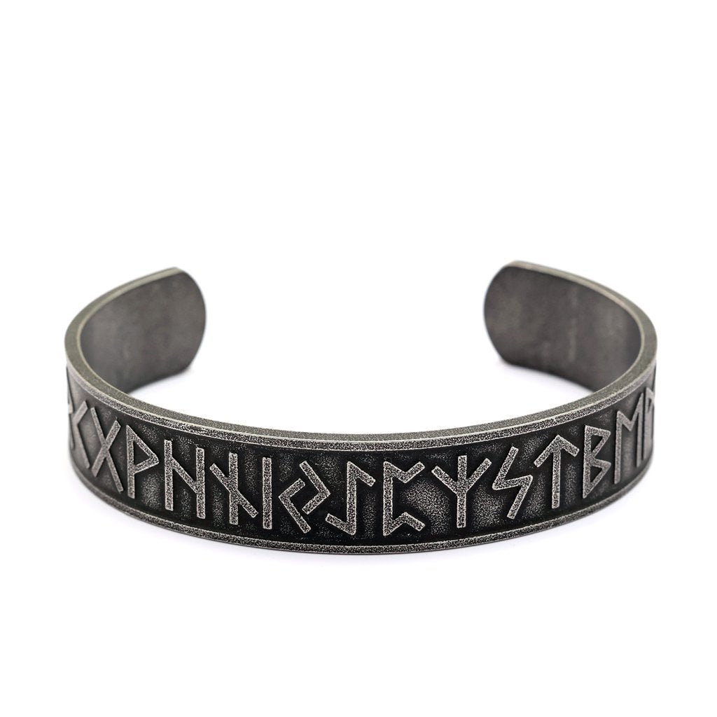 Men's Nordic Pirate Vintage Stainless Steel C-Cuff Bracelet with Engraved Viking Totem