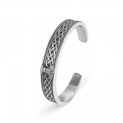 Men's Vintage Viking Celtic Knot Stainless Steel Open C Cuff Bracelet, Punk Mjolnir Thor's Hammer Retro Adjustable Bangle