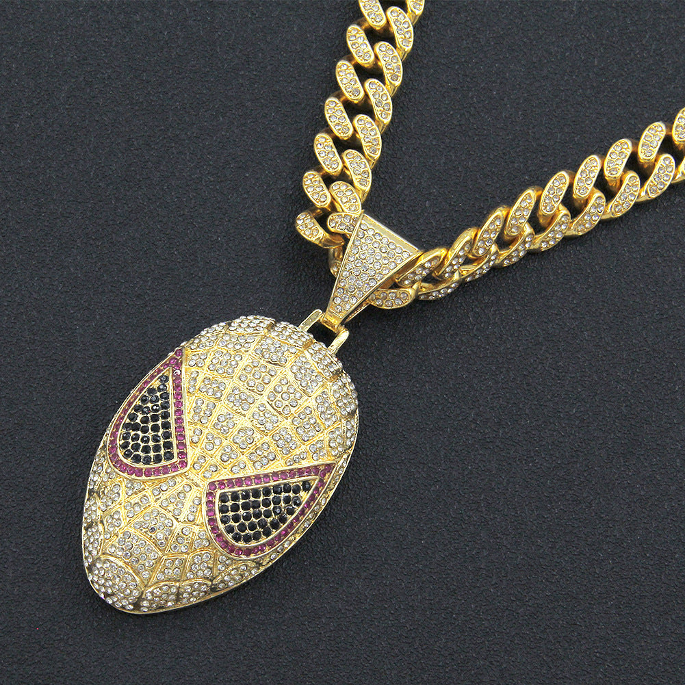 Hip-Hop 3D Color Zircon Mask Cuban Chain Pendant Necklace