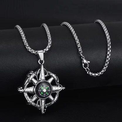 Men's Steel Compass Anchor Pendant Necklace