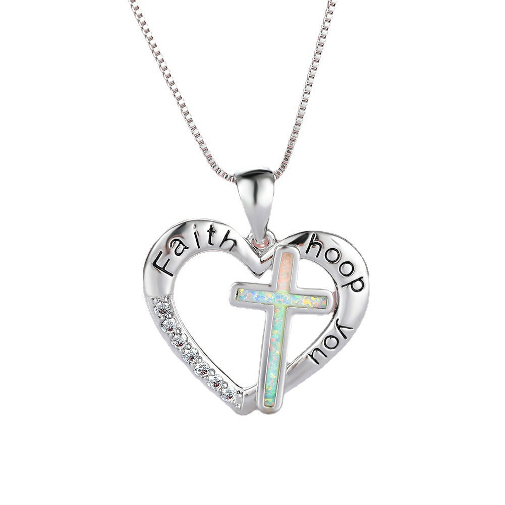 Opal Love Cross Necklace