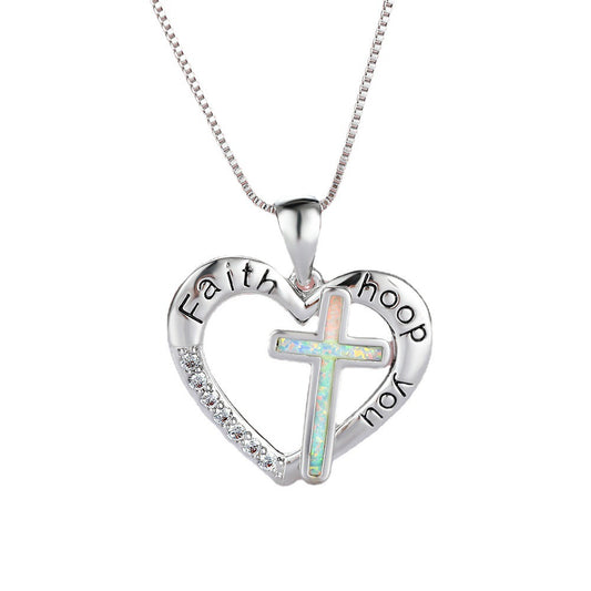 Opal Love Cross Necklace